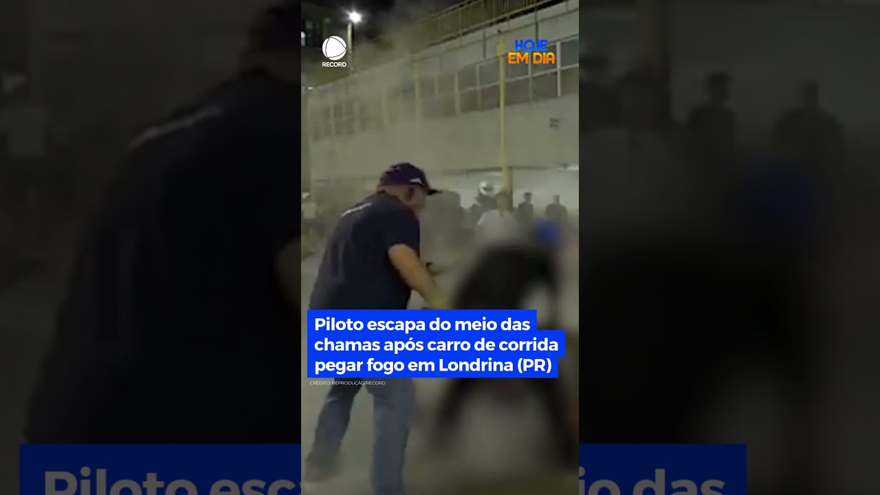 Piloto escapa do meio das chamas após carro de corrida pegar fogo em Londrina (PR) #HojeEmDia